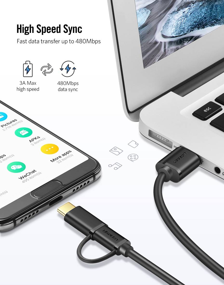 2 In 1 Micro USB And Type-C Charging Cable