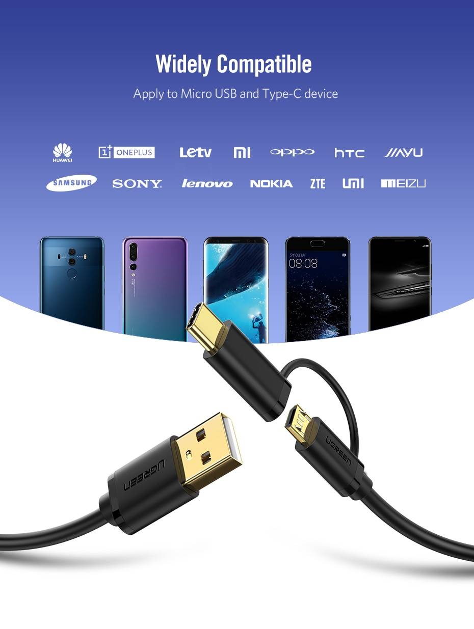 2 In 1 Micro USB And Type-C Charging Cable