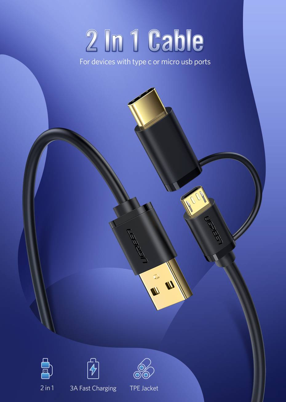 2 In 1 Micro USB And Type-C Charging Cable