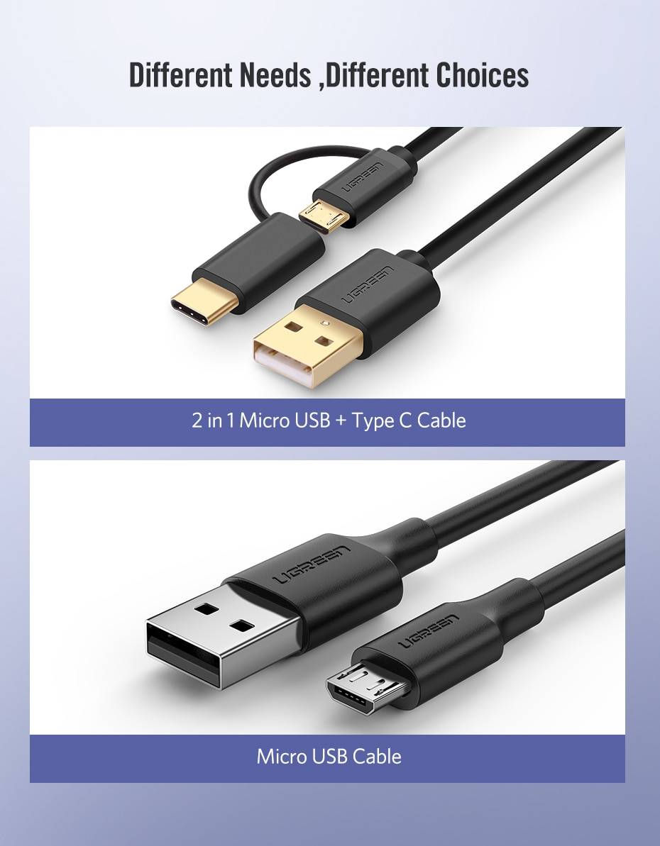 2 In 1 Micro USB And Type-C Charging Cable